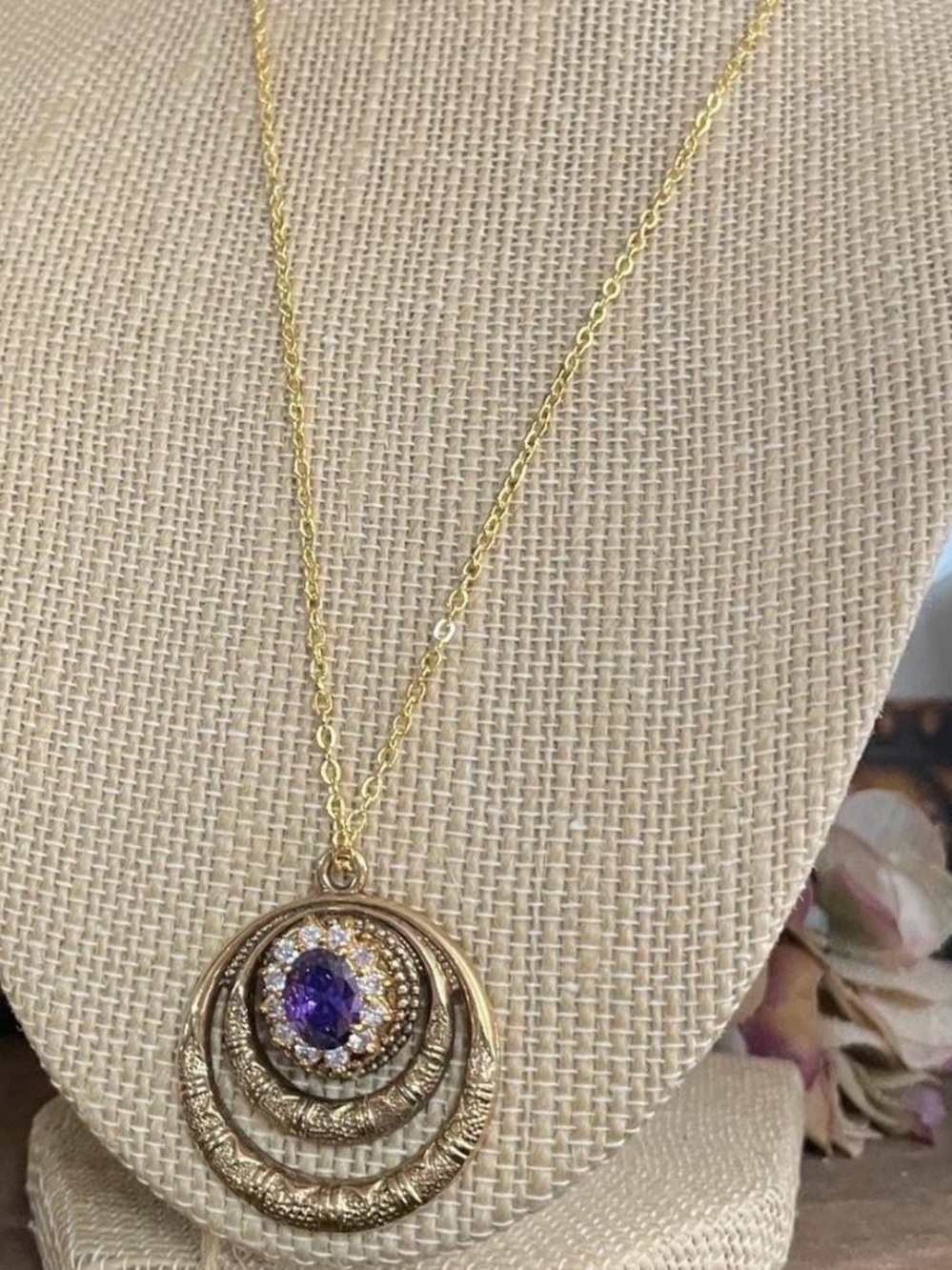 Purple Gold Celestial Gemstone Vintage brooch necklace